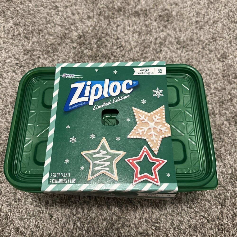 NEW Ziploc Limited Edition Holiday Rectangle Containers Green 2 Count 2.12L Ea